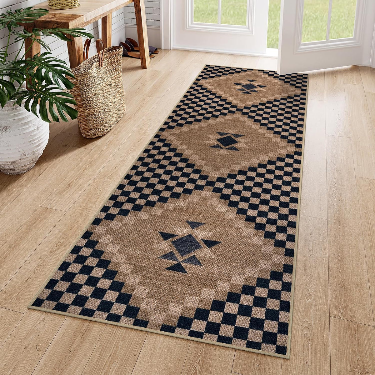 2x6 Black Checkered Jute Runner Rug