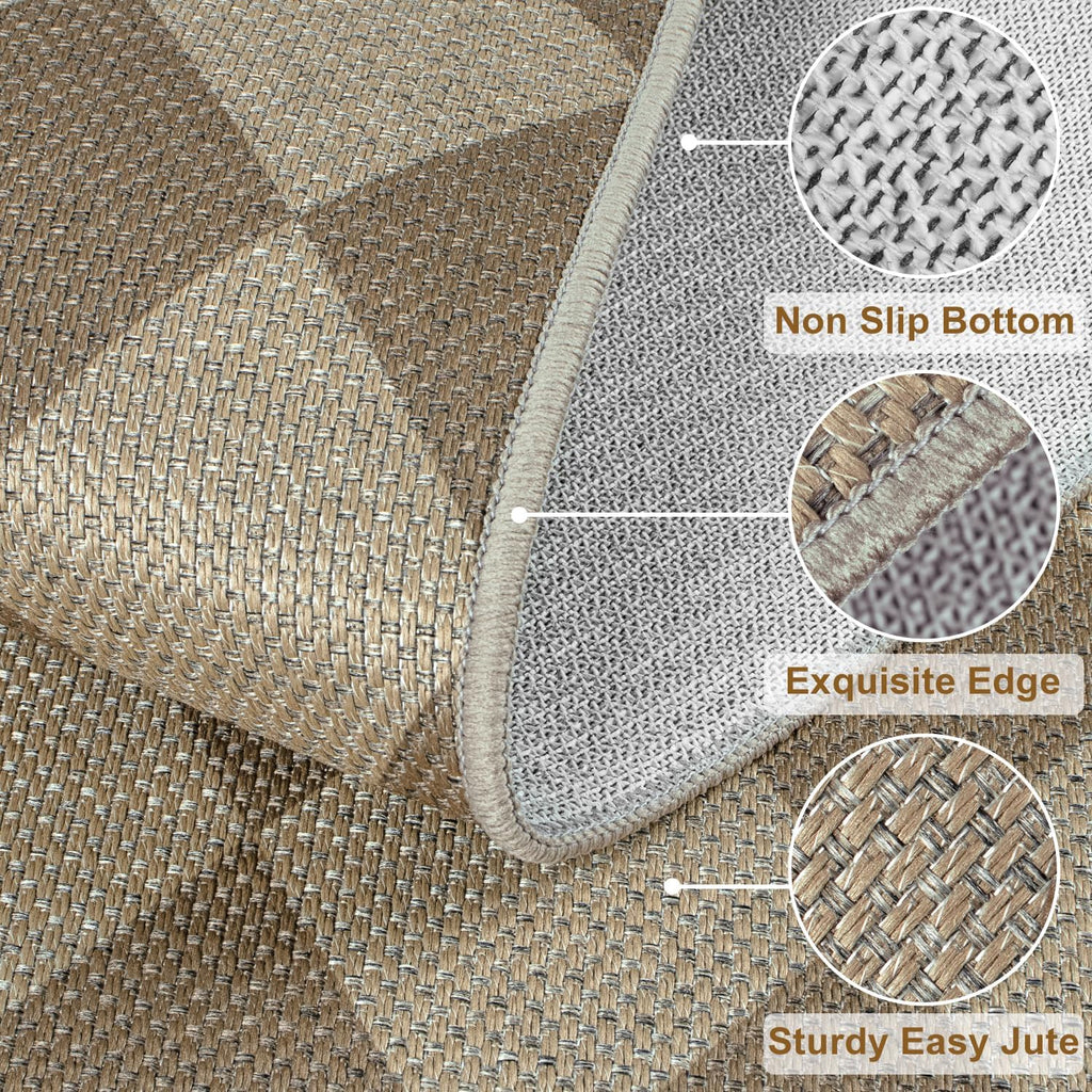 2.6x8 Brown Checkered Jute Runner Rug