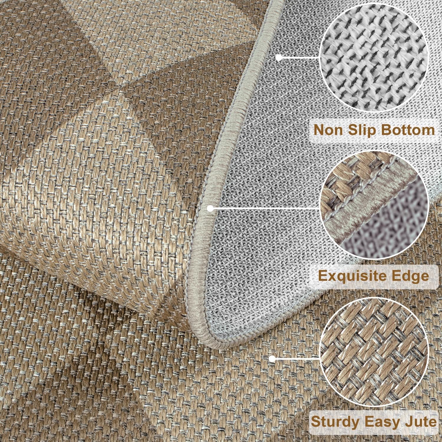 2.6x8 Brown Checkered Jute Runner Rug