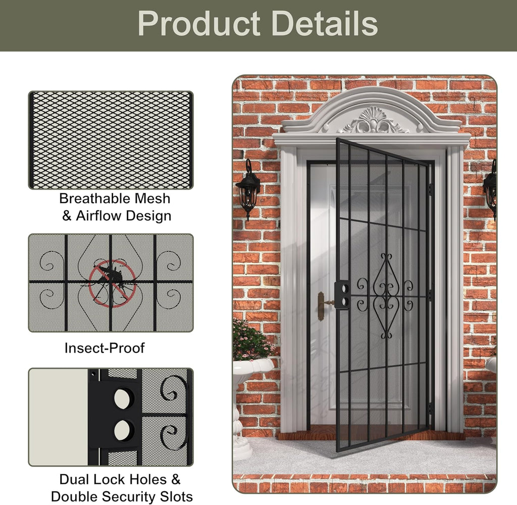 32x80 Black Steel Security Screen Door