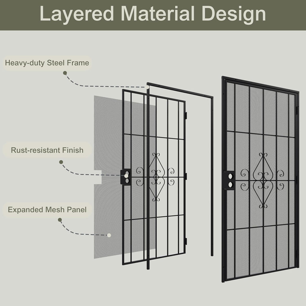 32x80 Black Steel Security Screen Door