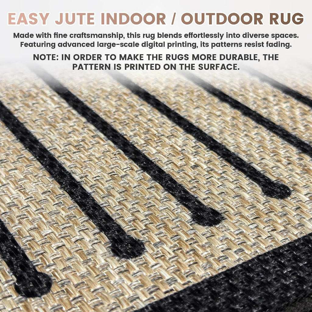 2.5x8 Black Geometric Woven Jute Runner Rug