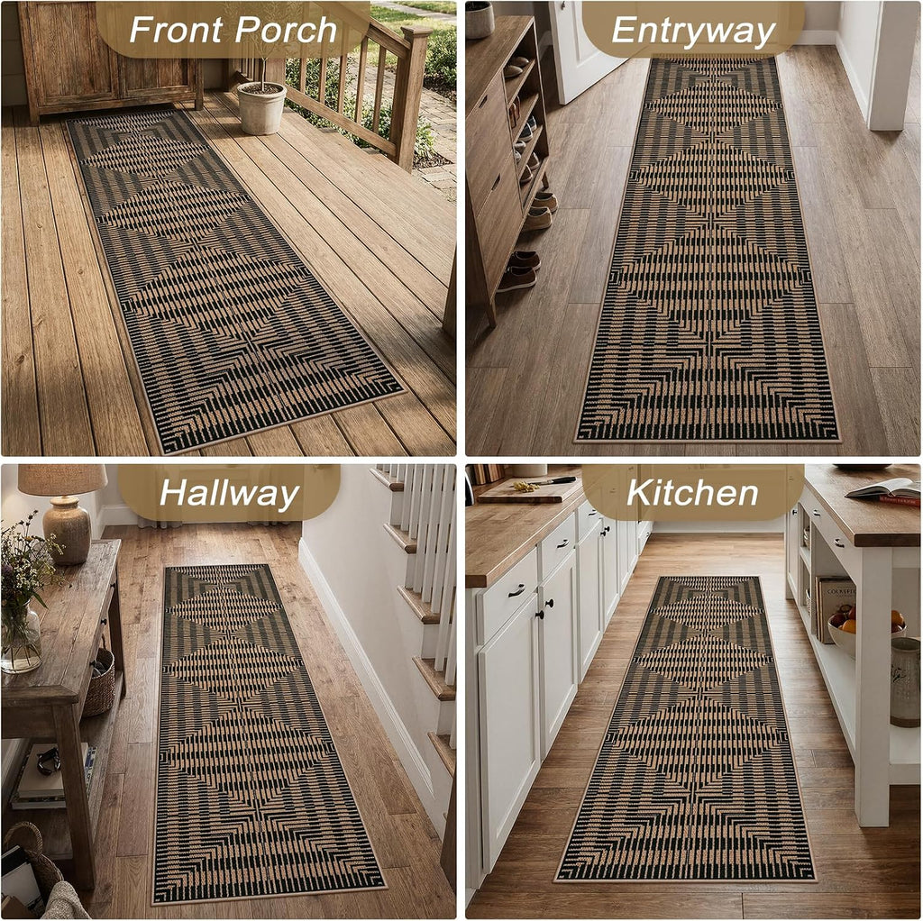 2x6 Black Striped Jute Runner Rug
