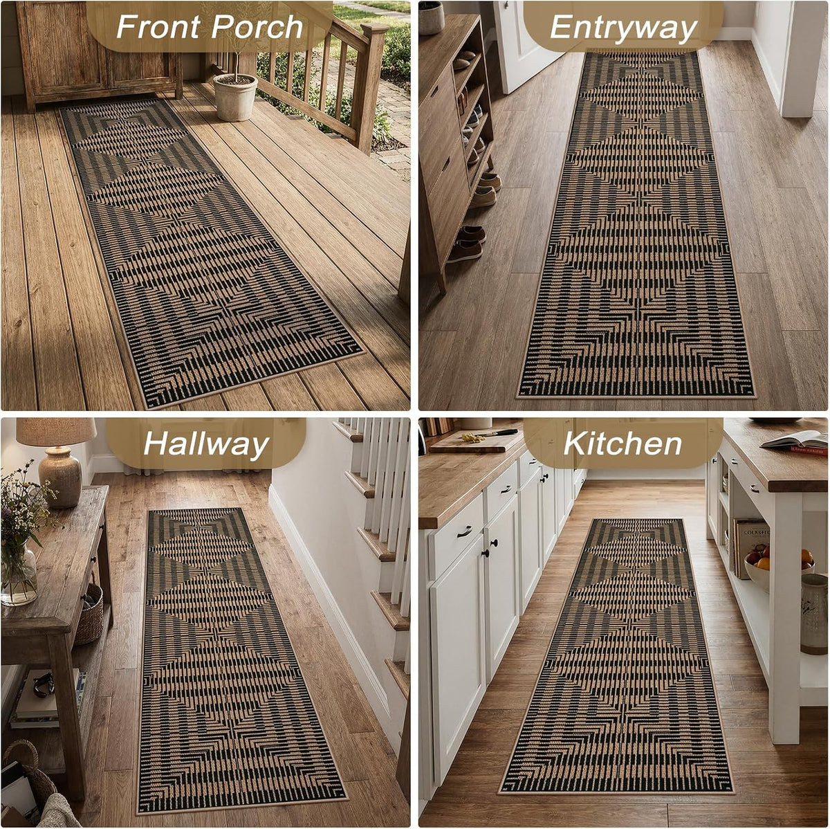 2x6 Black Striped Jute Runner Rug