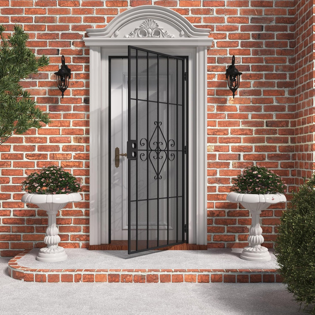 32x80 Black Steel Security Screen Door